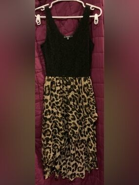 Black Knit Top with Leopard Print Skirt